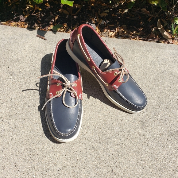 Sebago Navy and Red Boat Shoes - Picture 1 of 9